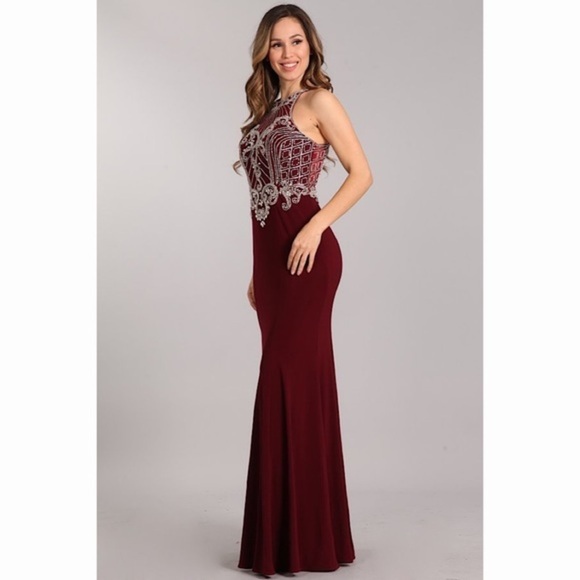 BURGUNDY Jeweled Dress 1901 - Picture 3 of 6